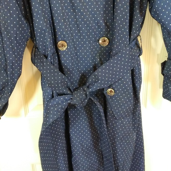 Jones New York Vintage Blue Tan Dot Trench Coat - Picture 4 of 8